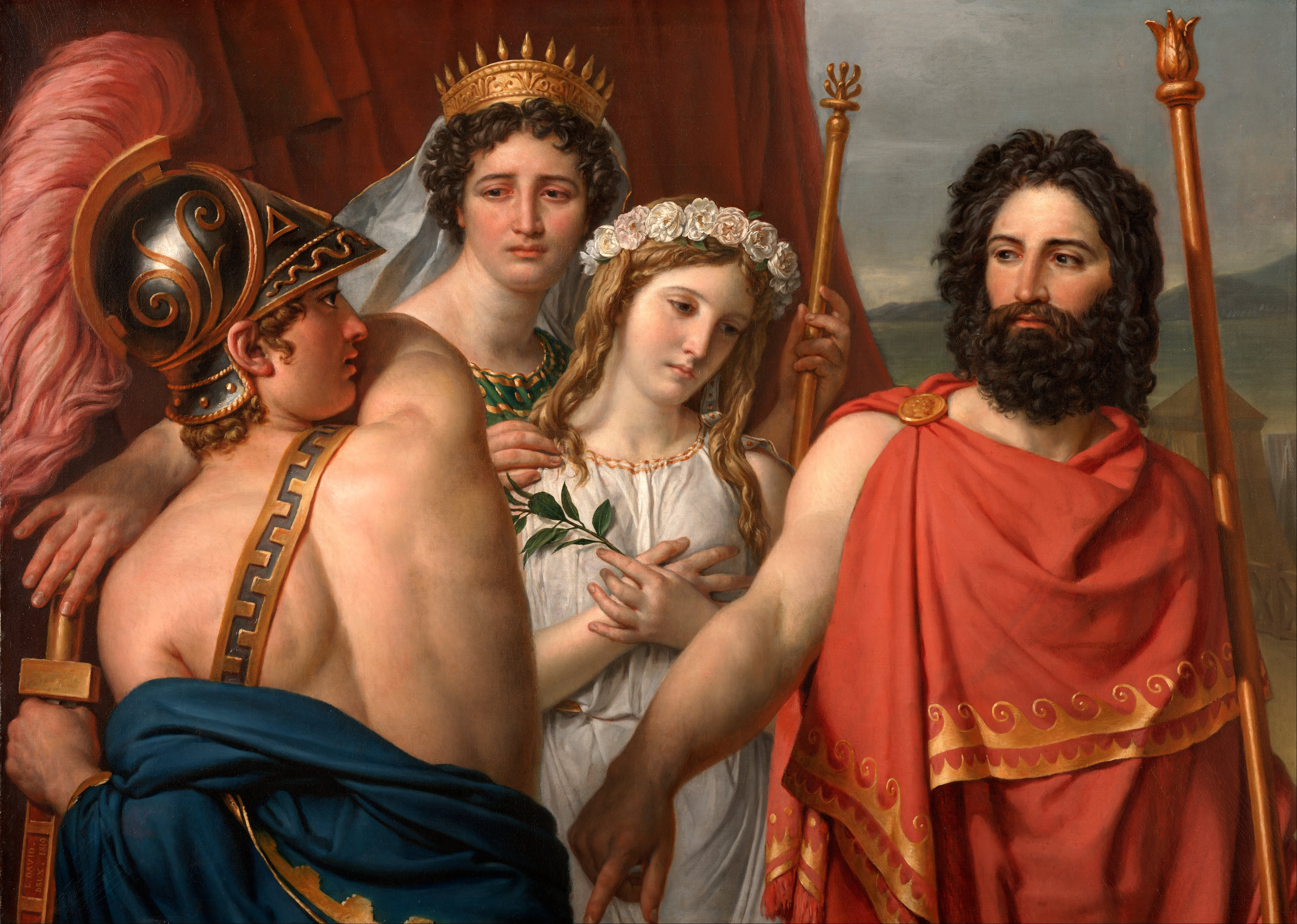 从左至右，阿喀琉斯，克吕泰涅斯特拉，伊菲革涅亚，阿伽门农，这是大卫在布鲁塞尔期间所作。